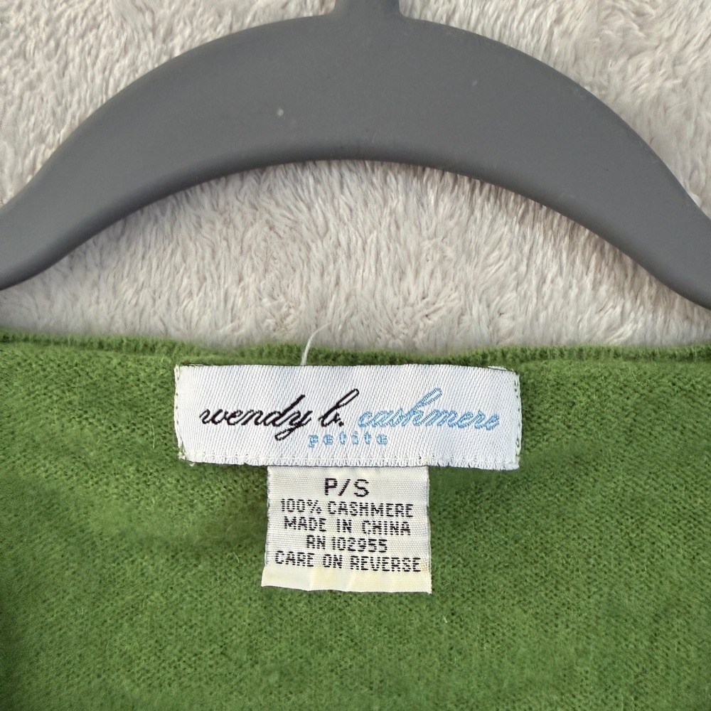 Wendy B Cashmere Petite Small Green V-Neck Long Sleeve Sweater 100% Cashmere - Picture 2 of 7